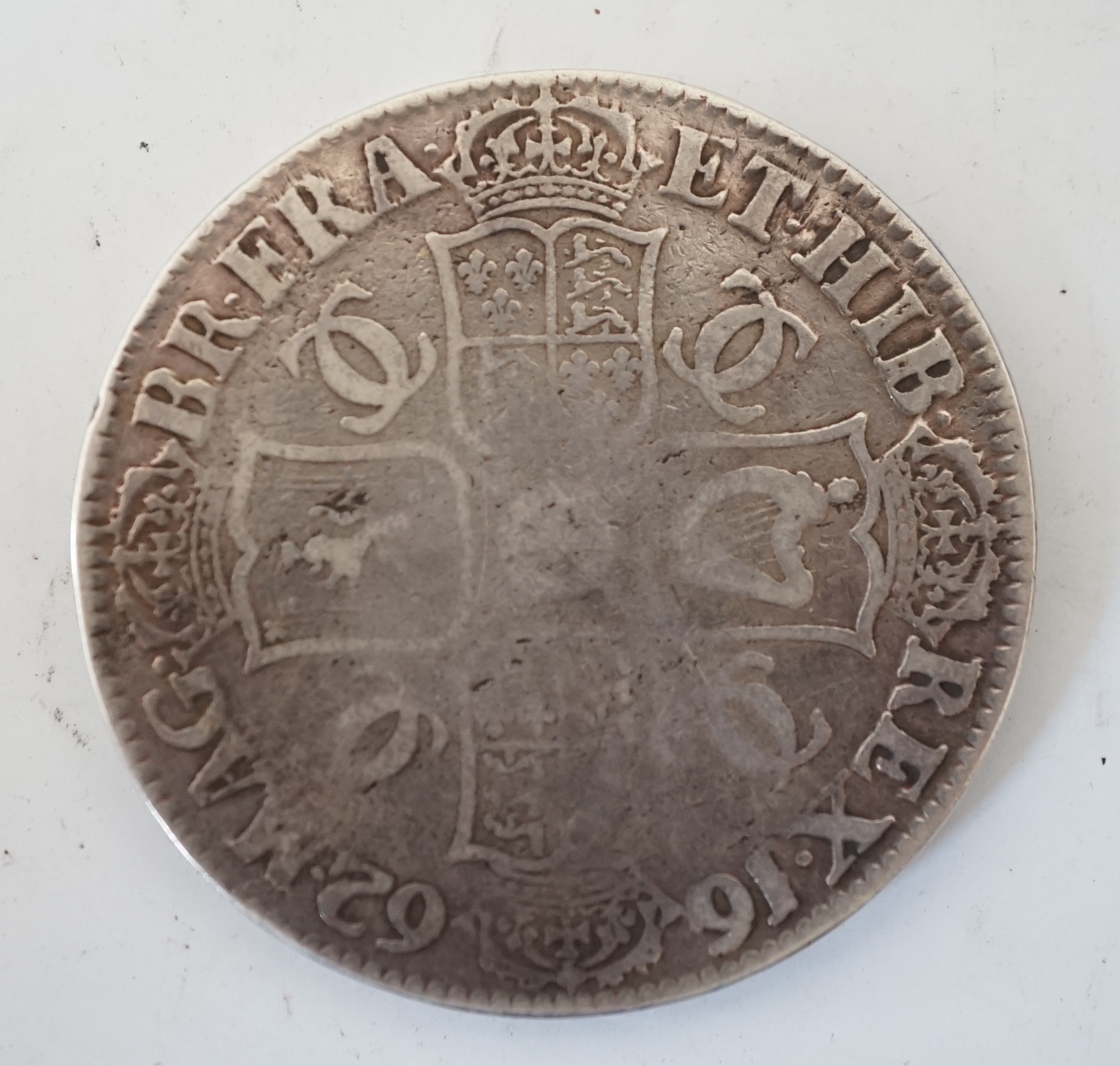 British silver coins, Charles II, crown, 1662, rose below bust, engraved initials BK below bust otherwise VG